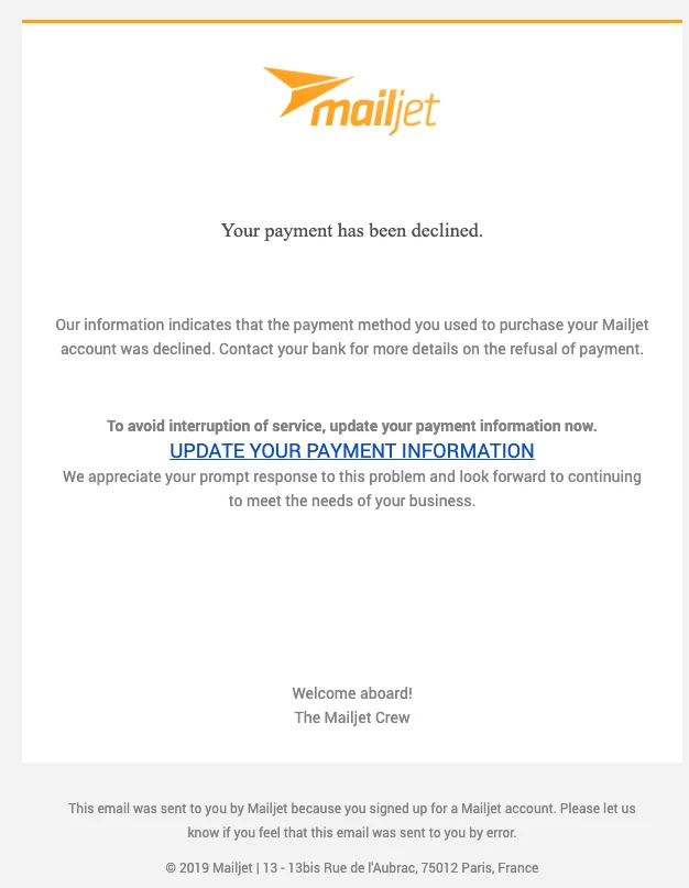 Exemple d’usurpation d’email de Mailjet