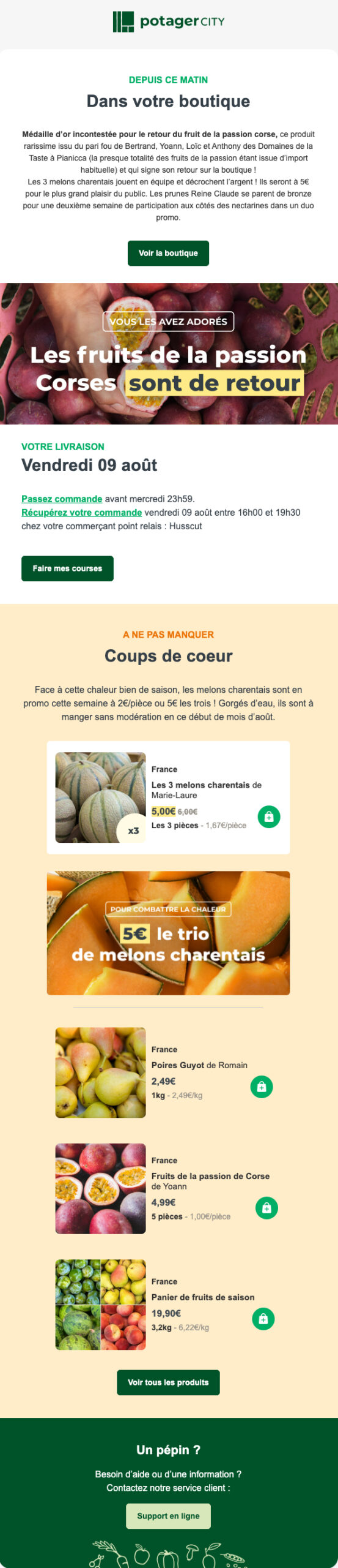 Capture d’écran d’un email envoyé par Potager City