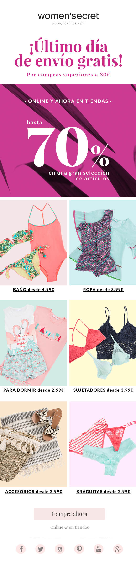 Email promocional de Women’ Secret con sus ofertas y productos.