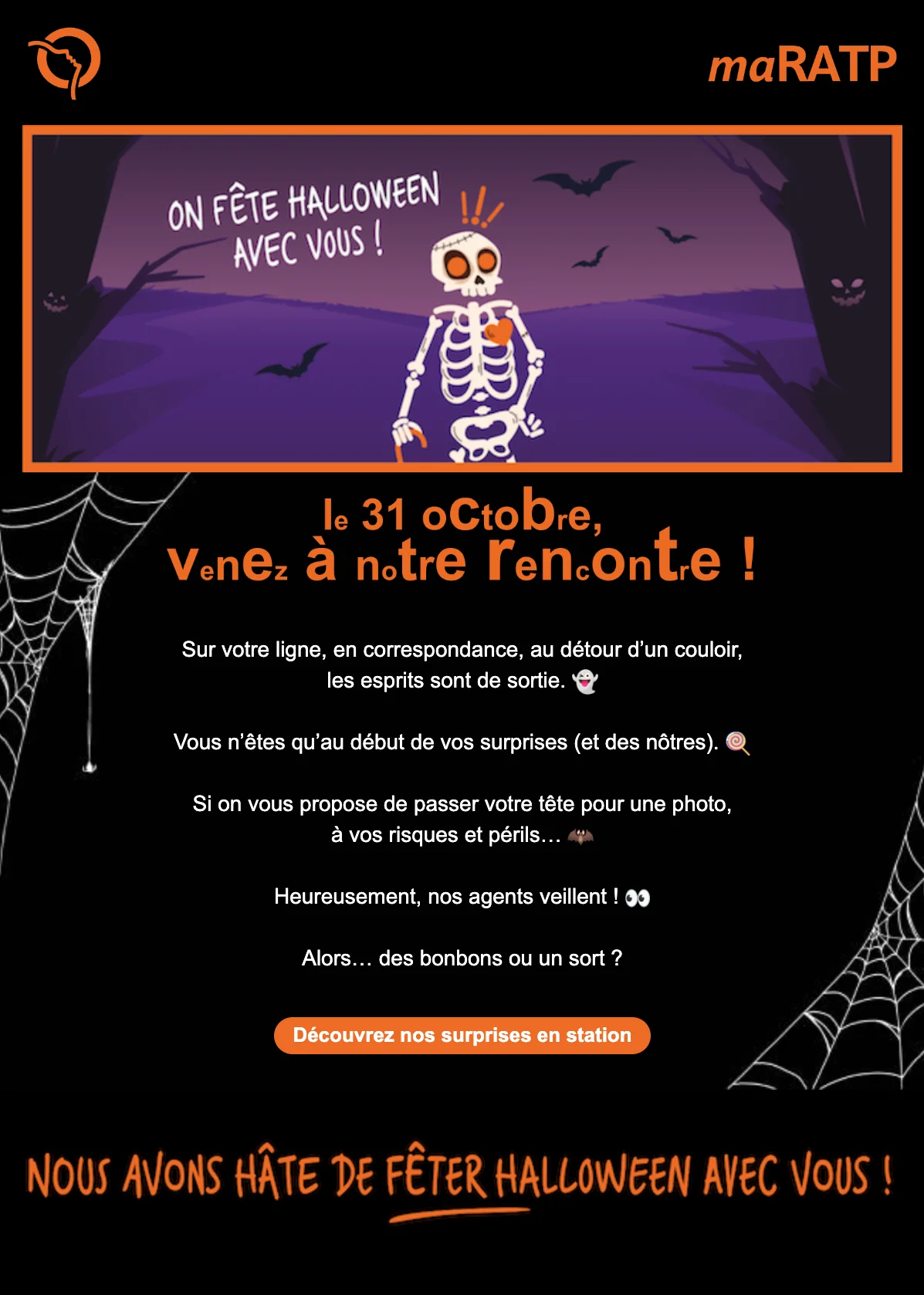 Capture d’écran d’un email envoyé par la RATP pour Halloween