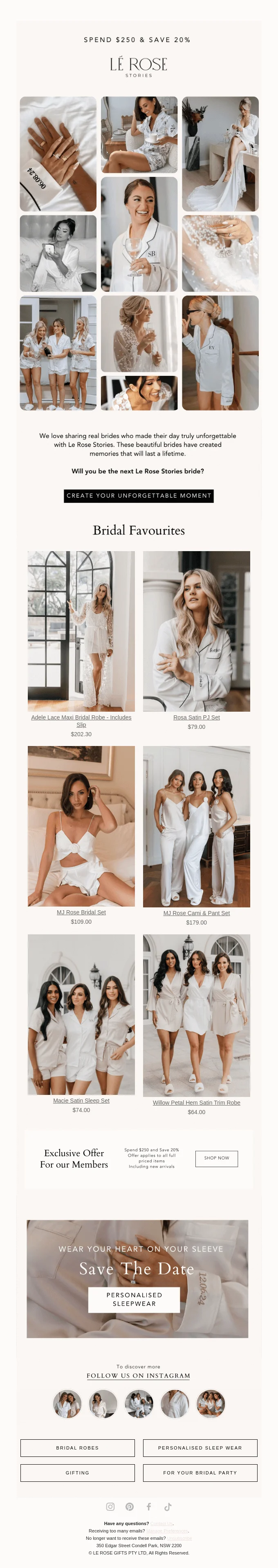 A Le Rose email campaign demonstrating the use of a picture wall