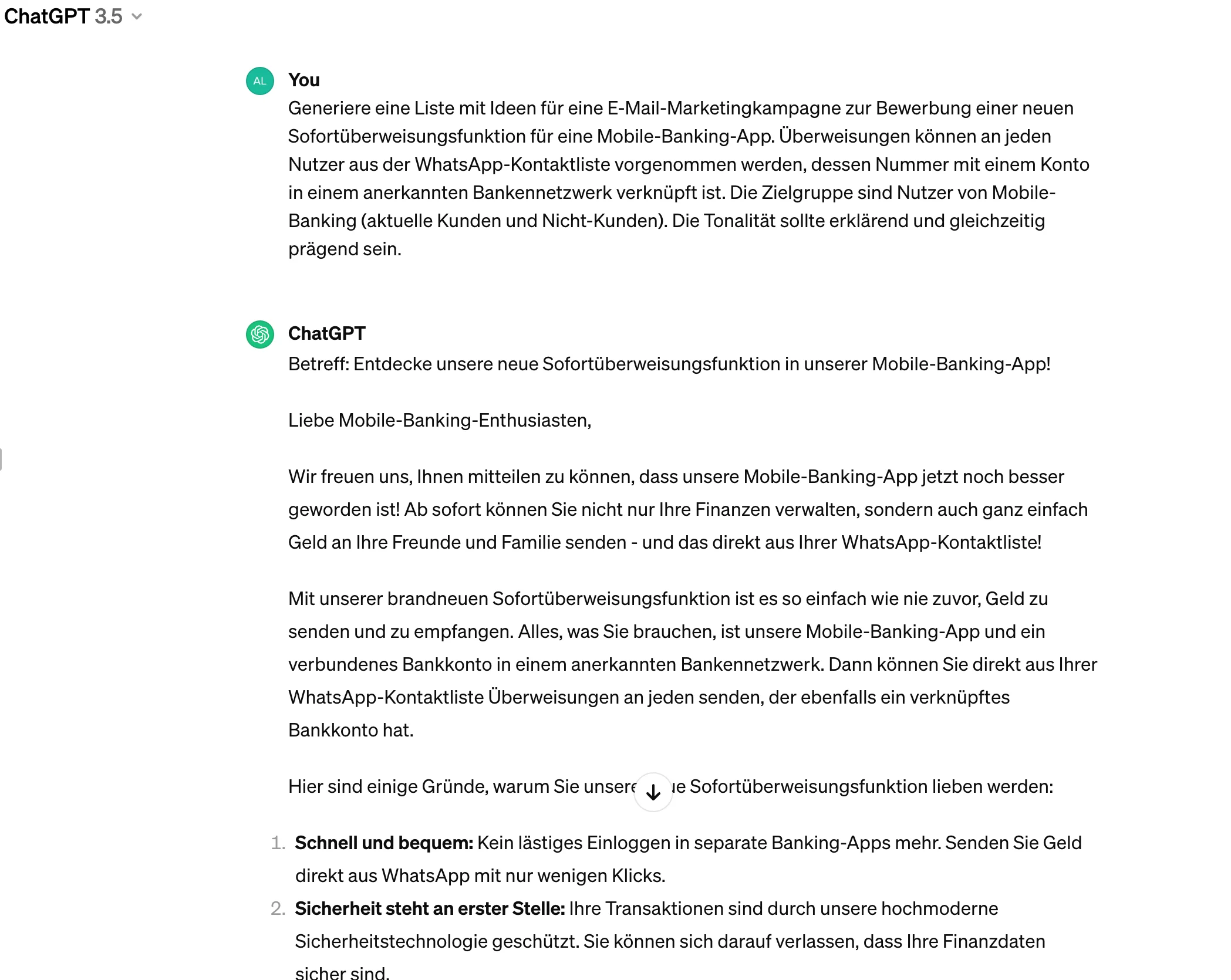 Zwei E-Mail-Kampagnenideen von ChatGPT