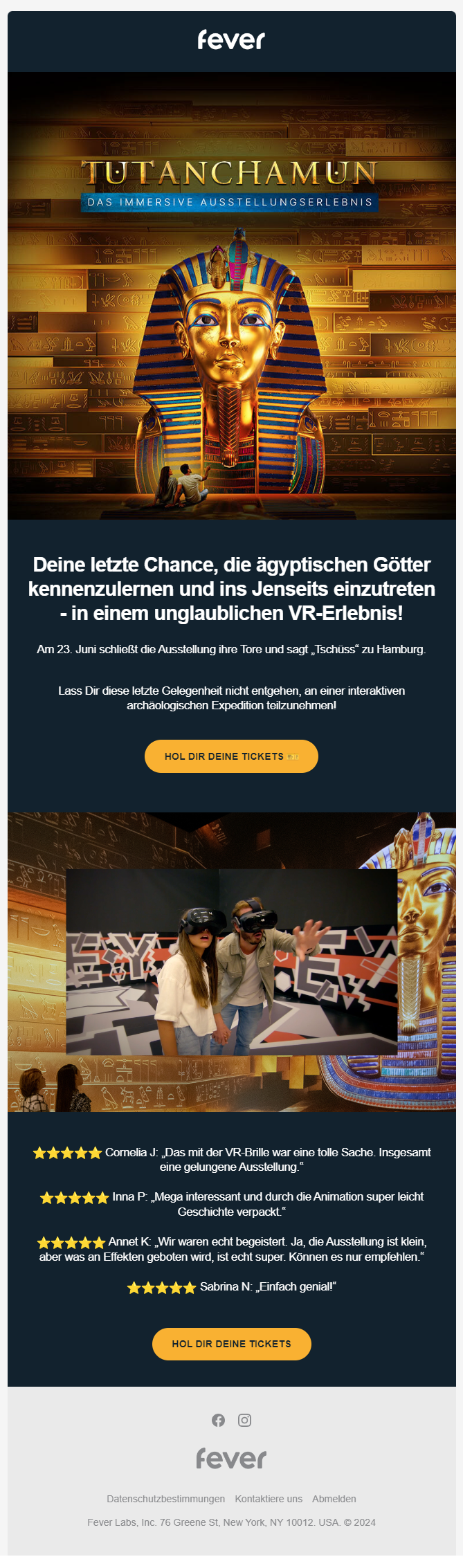 Zugeschnittener Newsletter von Fever mit einem ähnlichen Event, was zuvor gebucht wurde