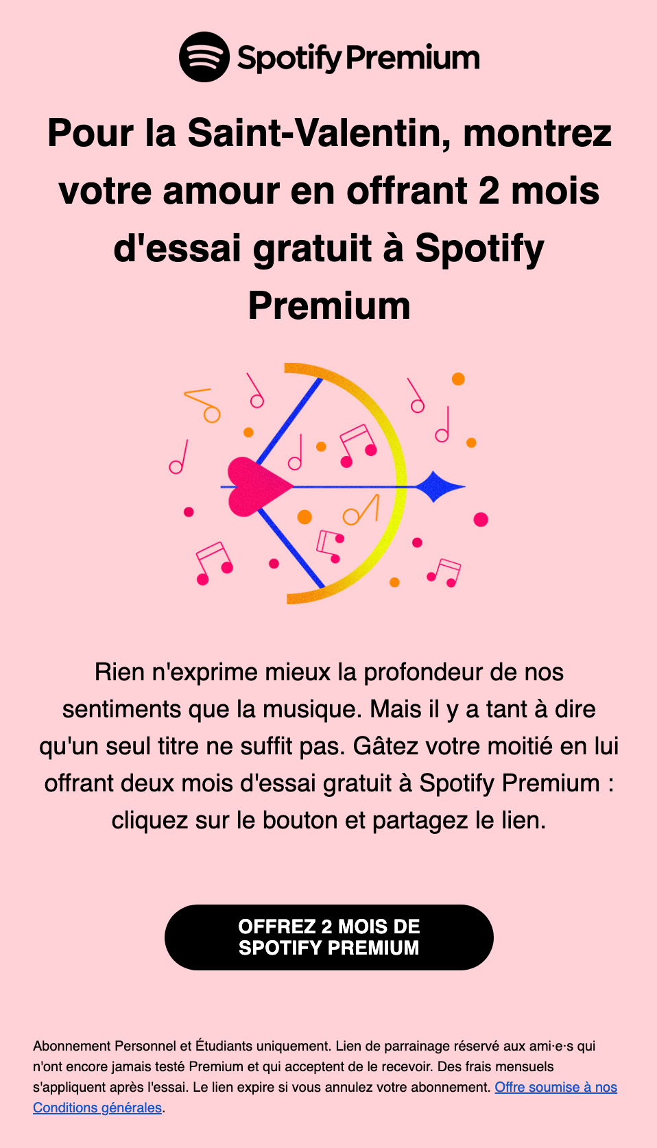 Capture d’écran d’un email envoyé par Spotify à l’occasion de la Saint-Valentin