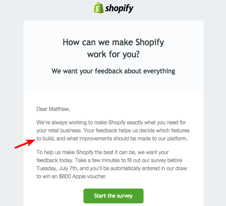 Survey email Shopify