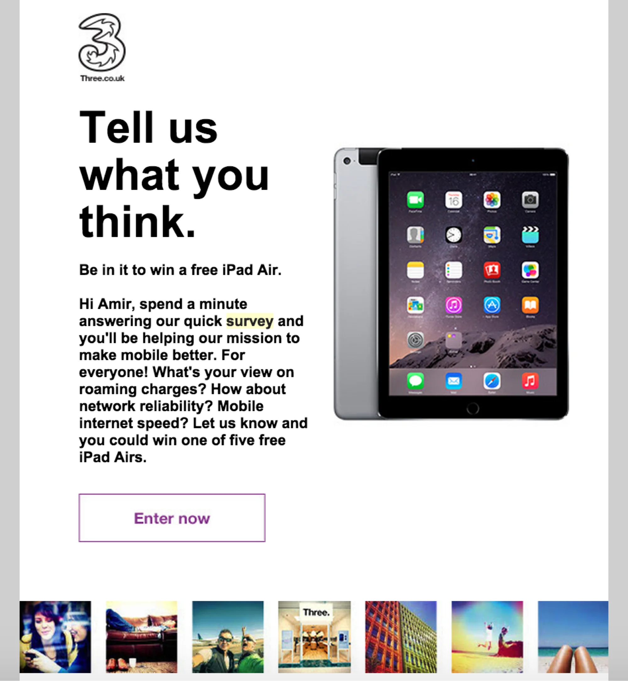Email that details competition to win an iPad Air