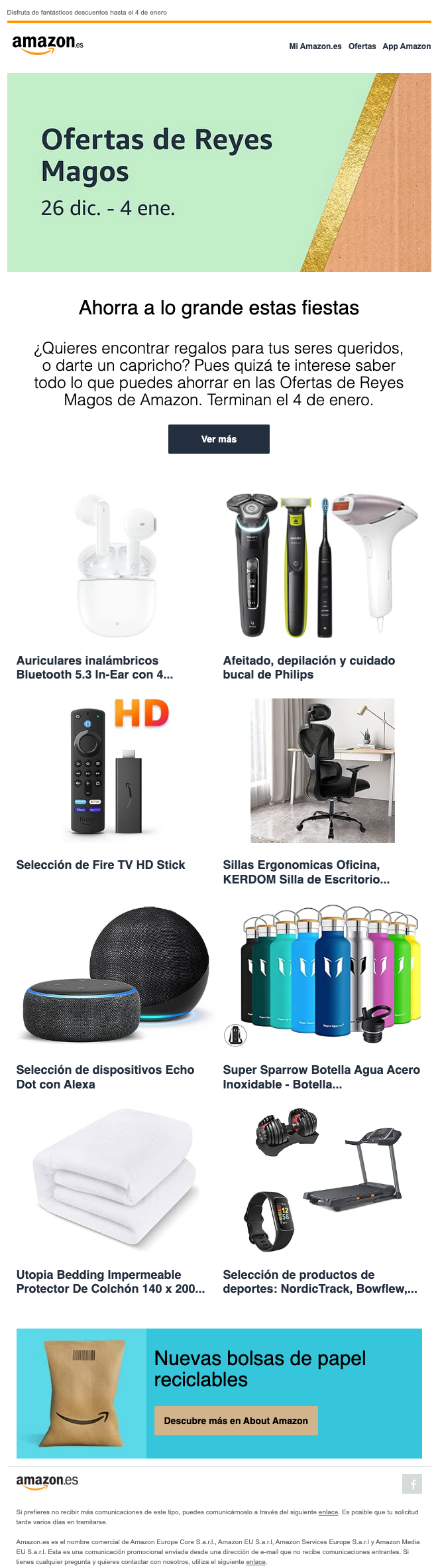 Email de Amazon con sus ofertas para Reyes.