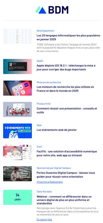 Capture d’écran de la newsletter du Blog du Modérateur