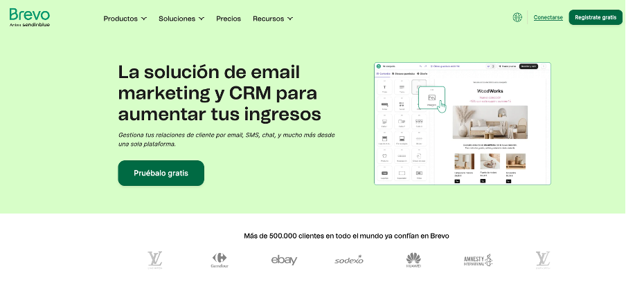Captura de pantalla de la página web de Brevo.
