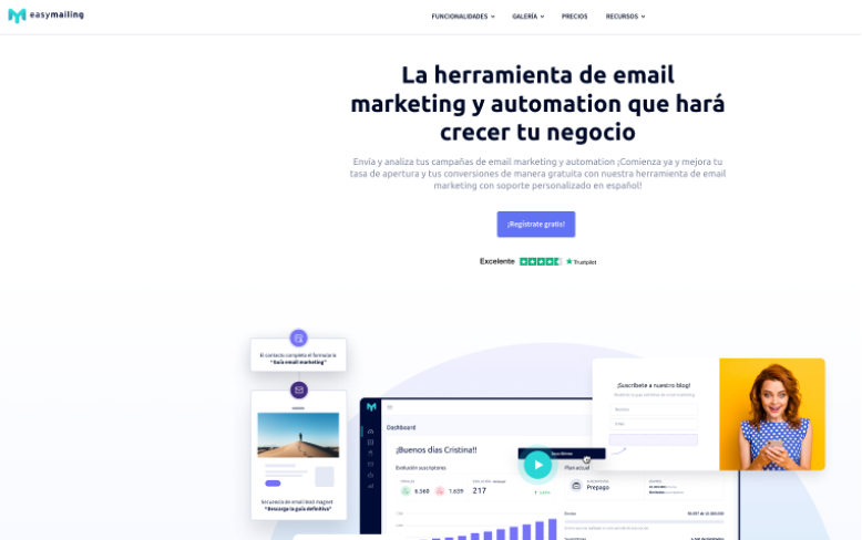 Captura de pantalla de la página web de Easymailing.