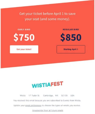 Email para el evento Wistiafest con early bird