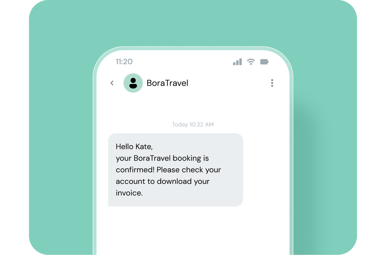 An SMS message confirming booking.