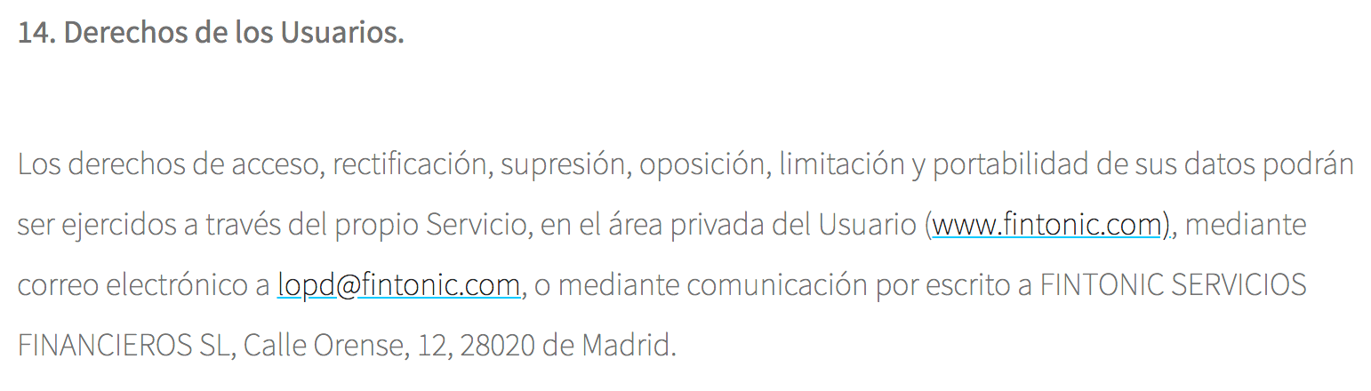Derechos del usuario política de privacidad