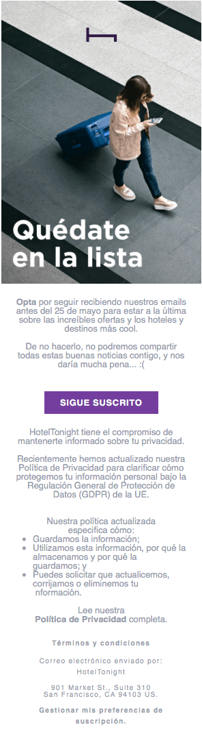 Ejemplo email política de privacidad y consentimiento