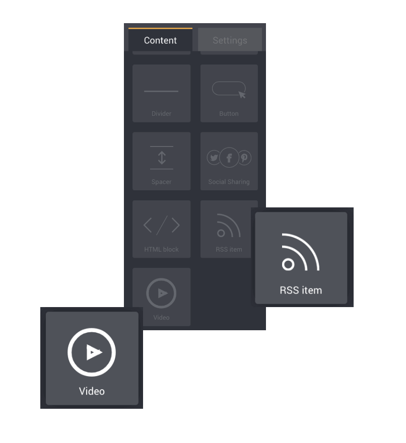 Wo Sie Mailjet's neue RSS-Feed und Video Funktionen im Drag-and-Drop Editor finden