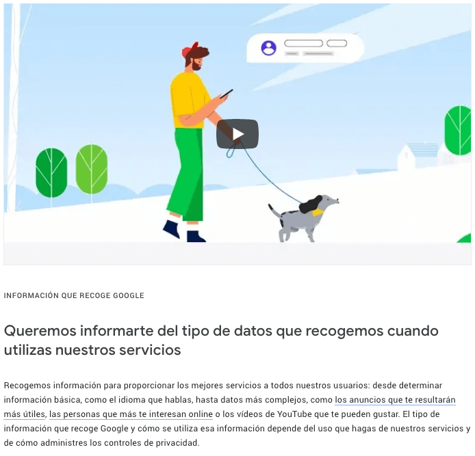 Ejemplo de política de privacidad de Google