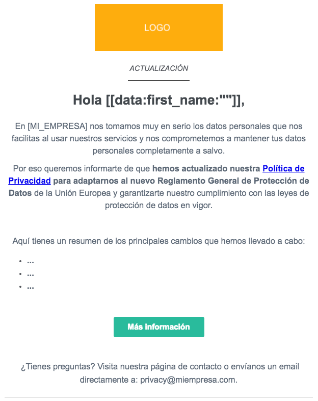 Modelo de email política de privacidad Mailjet Asset