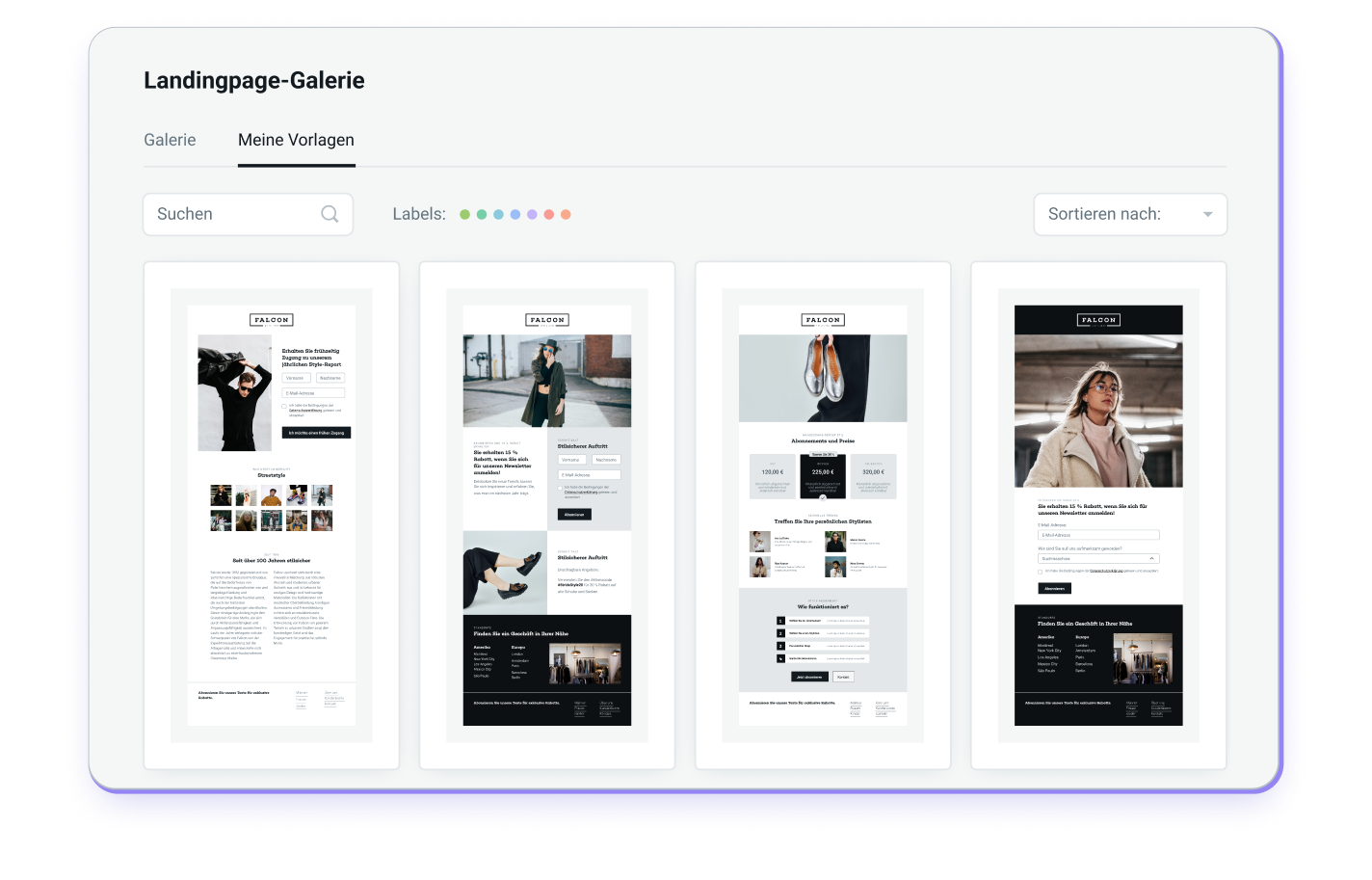 Vorlagengalerie für Landingpages, die mit Mailjet erstellt wurden