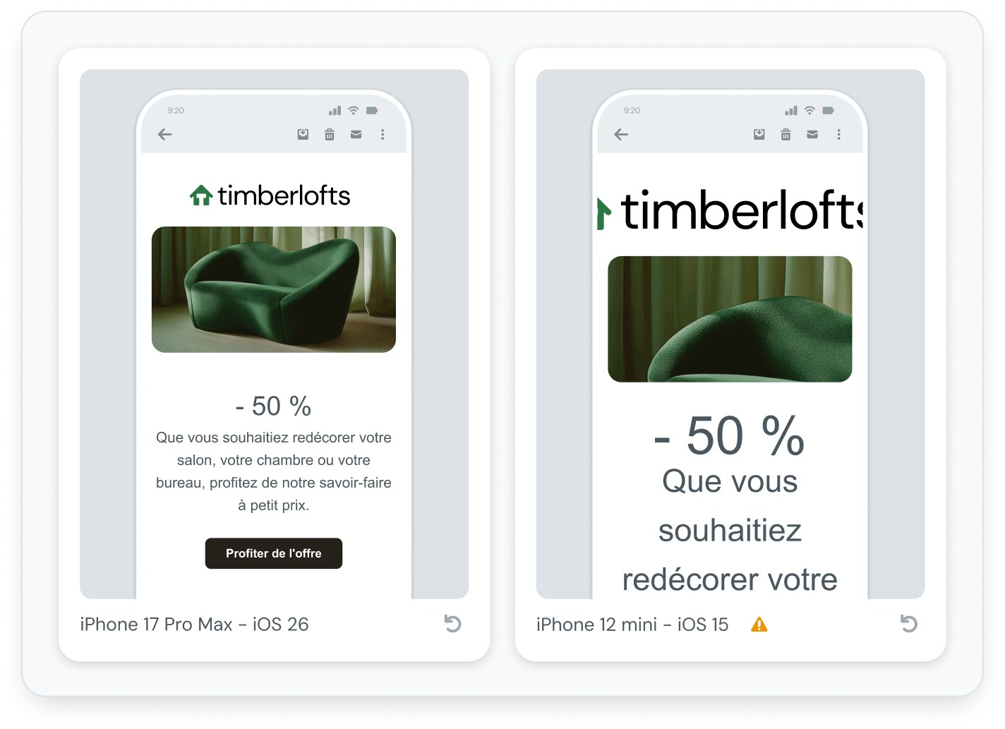 Tableau de bord de statistiques des emails affichant les taux de livraison, d'ouverture et de clic pour un contact précis, avec des onglets permettant d'afficher l'historique des emails, les listes de contacts et les propriétés.