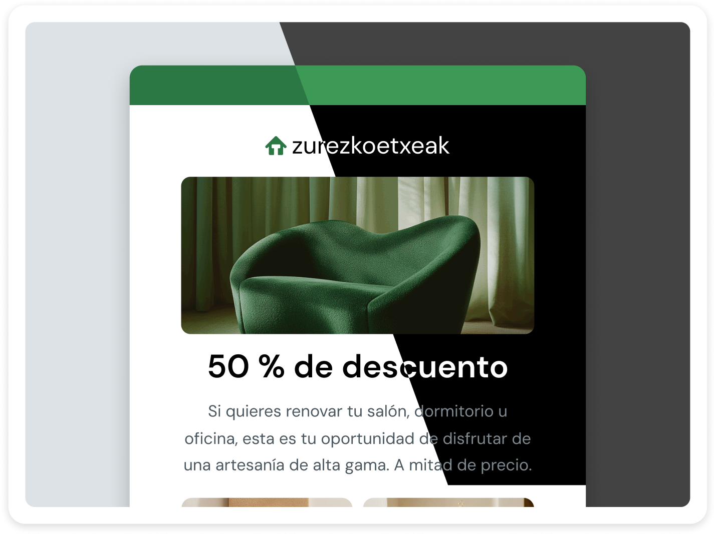 Ejemplo de email en modo oscuro