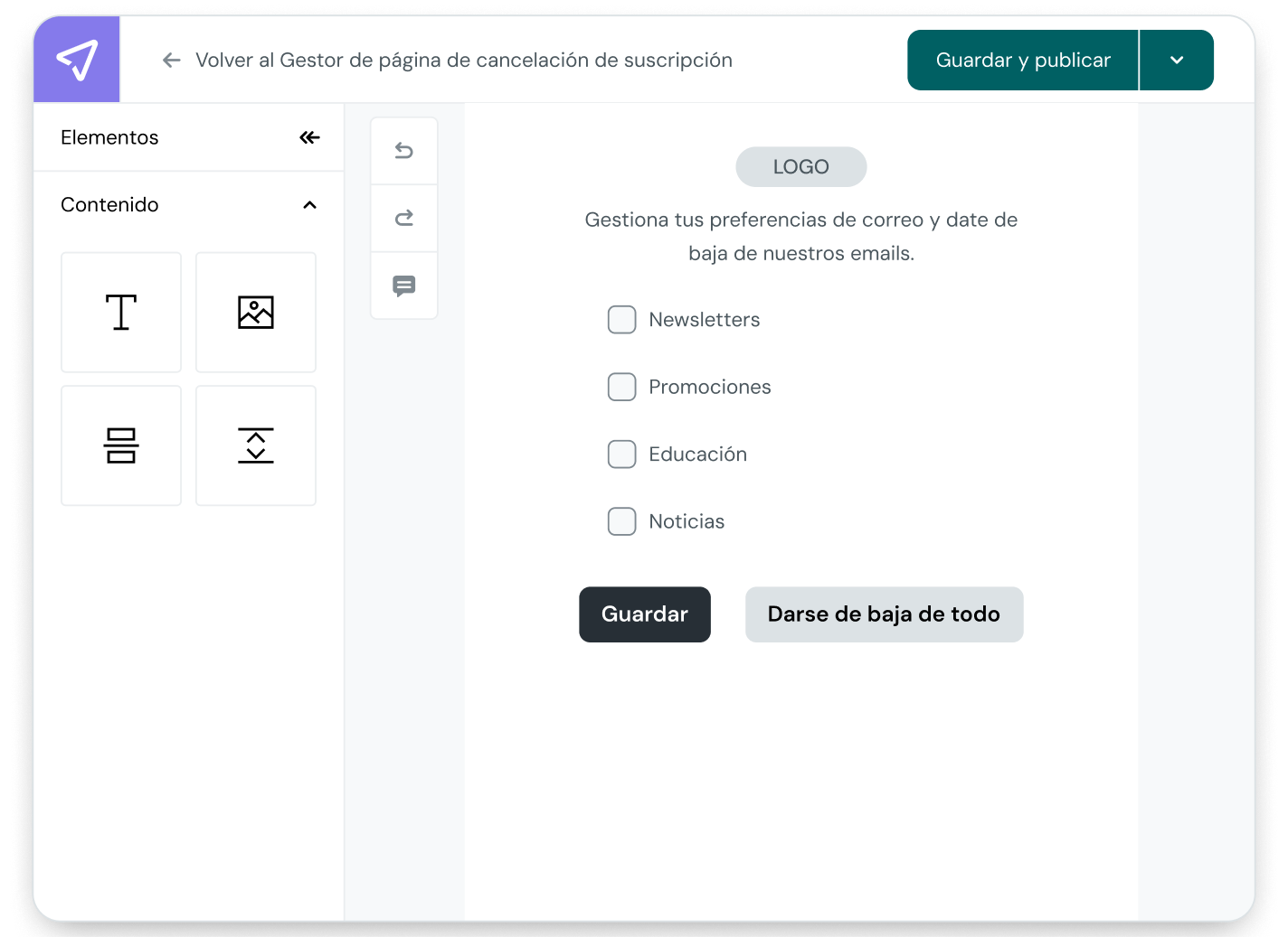 Mailjet Unsubscribe Page Manager preview showing options for Default Unsubscribe, Custom Unsubscribe, and Preference Center layouts with publish and customize buttons.